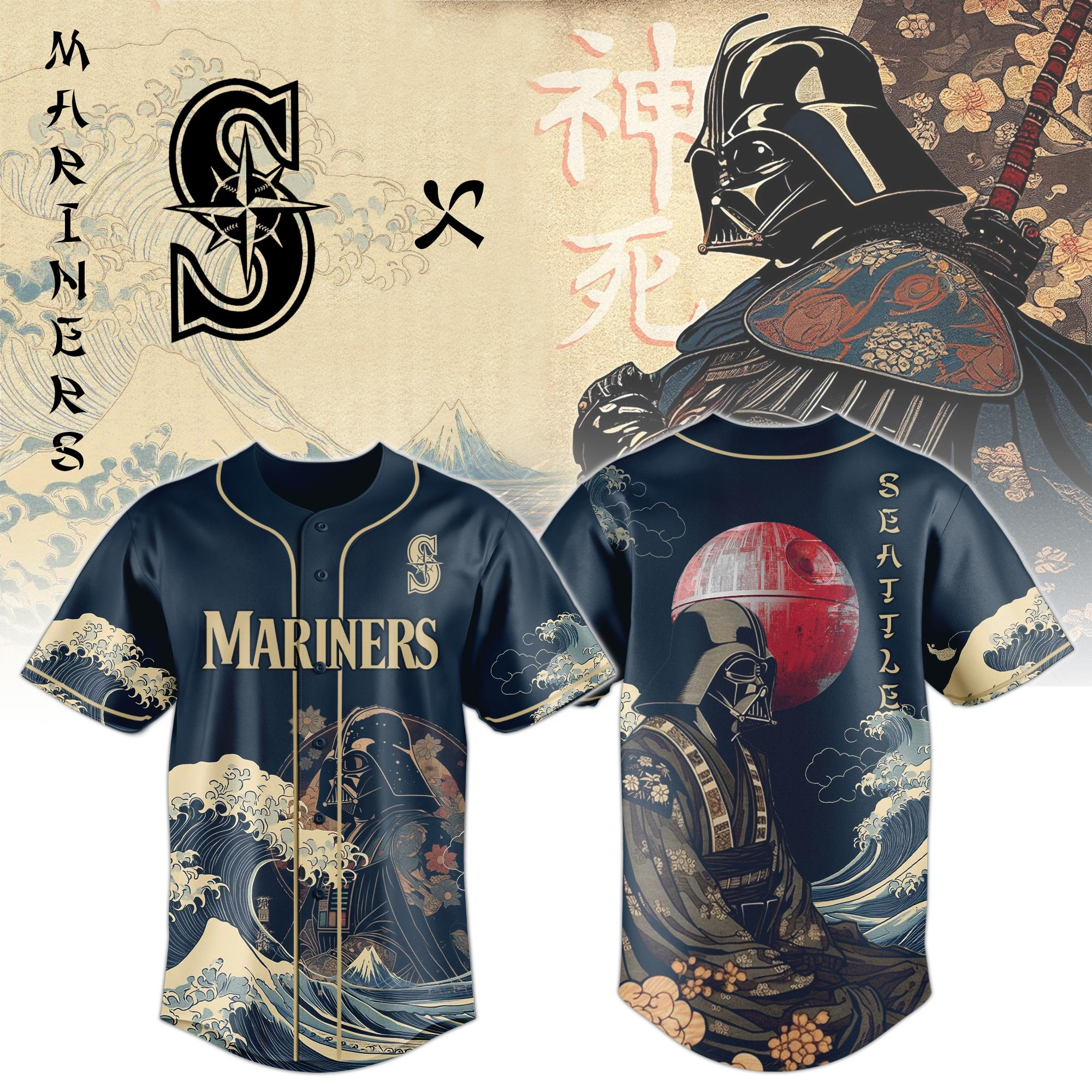 Mariners Darth Vader MLB Japan Edition Jersey 2025 Best Star Wars Apparel Gift For Movie Fans