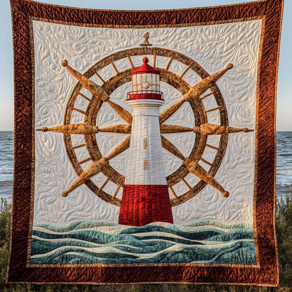 Mariner's Emblem Quilt Blanket Queen Size Blanket Gifts For Lighthouse Lovers
