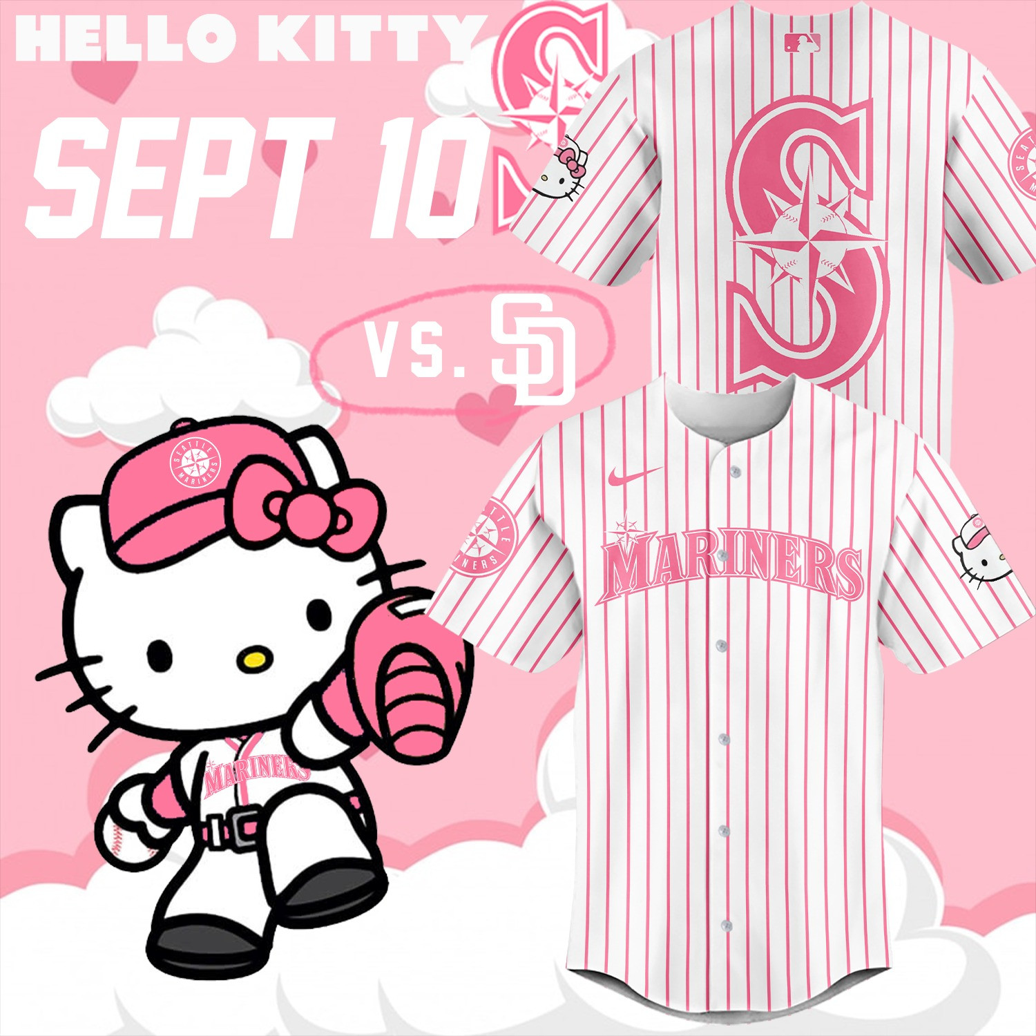 Mariners Hello Kitty Night September 10th Jersey Unique Gifts For Baseball Fans