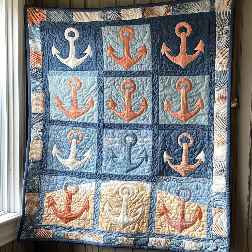 Maritime Anchor Quilted Blanket Ocean Breeze Theme Unique Best Themed Anchor Gifts