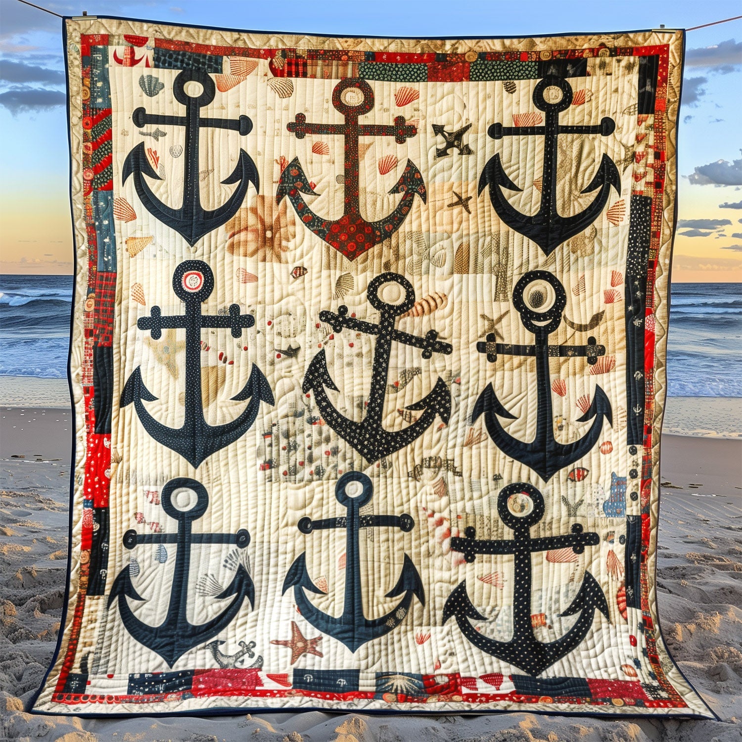 Maritime Anchors Quilted Blanket Christmas Plush Blanket