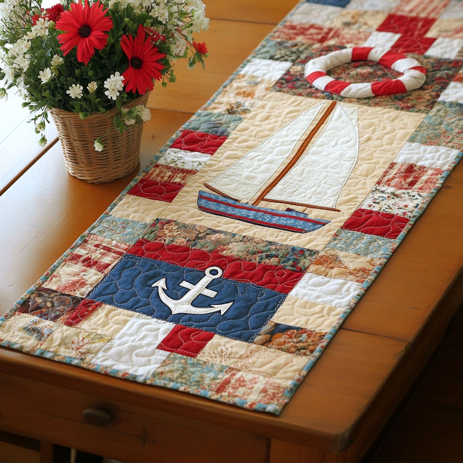Maritime Charm Quilted Table Runner Dining Table Decor Ideas Gifts With Anchors On Them
