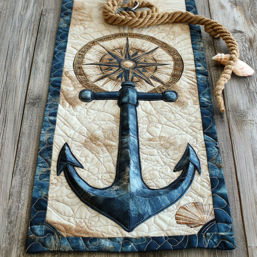 Maritime Compass Quilted Table Runner Dining Room Table Decor Navy Anchor Gifts