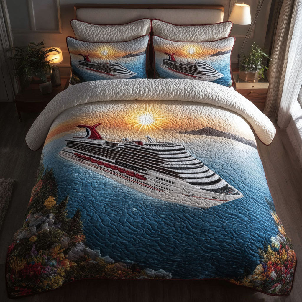 Maritime Journey Quilted Bedding Set Cozy Bedroom Decor Unique Gifts For Ocean Lovers