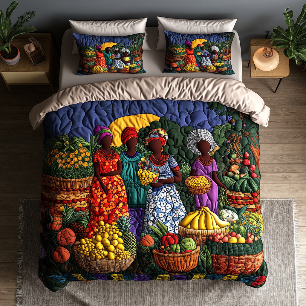Market Vibes Quilted Bedding Set Best Bedspread Set African American Gifts For Women