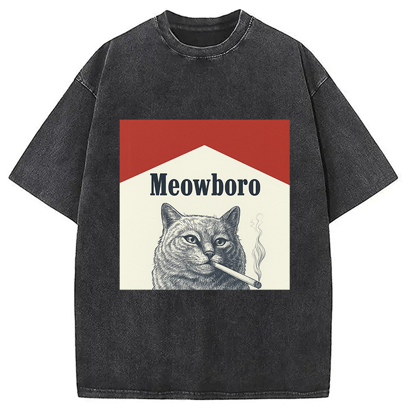 Marlboro Cat Smoking Meme Washed T-Shirt Soft Cotton Daily Wear Tee Gifts For Best Friend