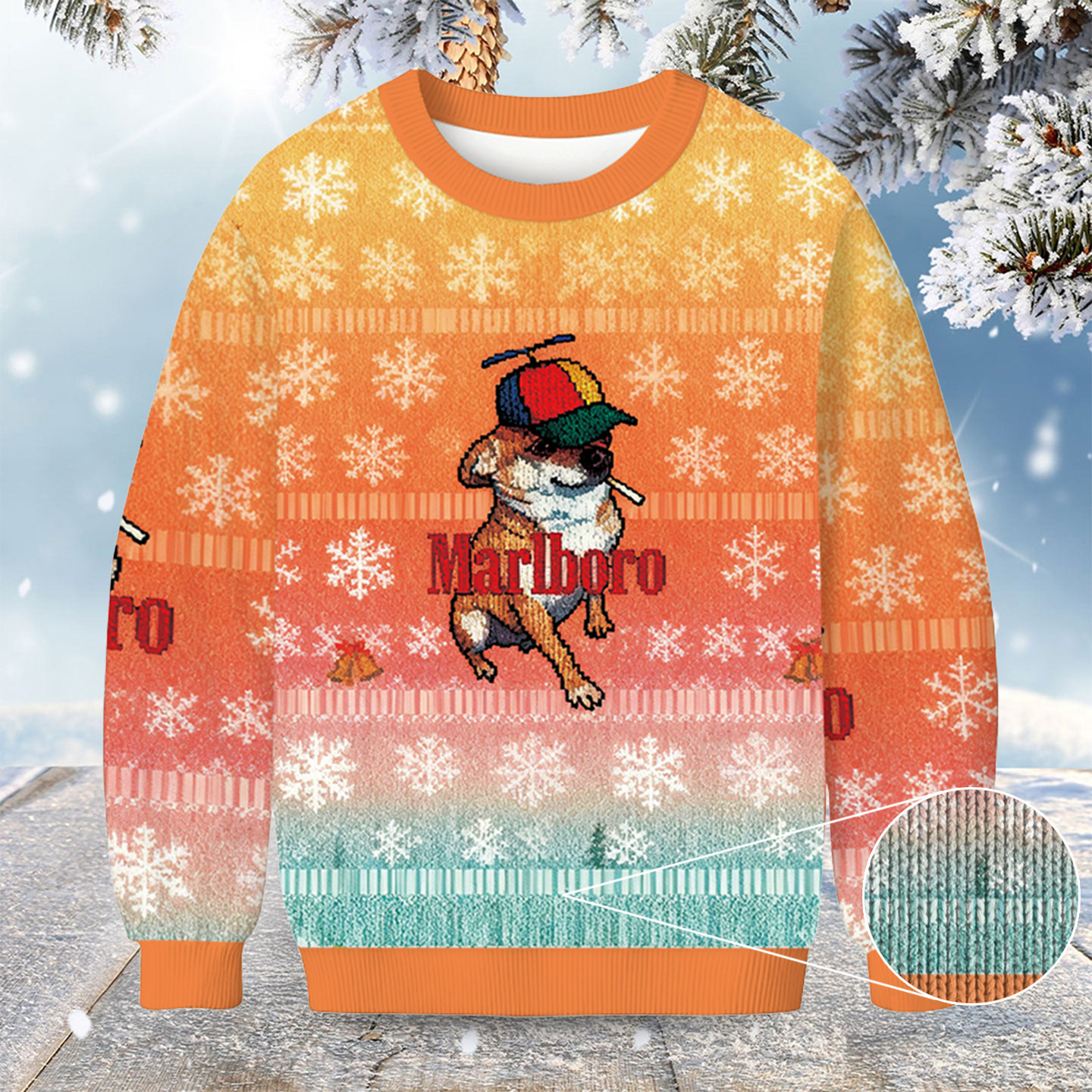 Marlboro Dog Meme Christmas Ugly Sweater Winter Clothing Christmas Gifts For Cigarette Smokers