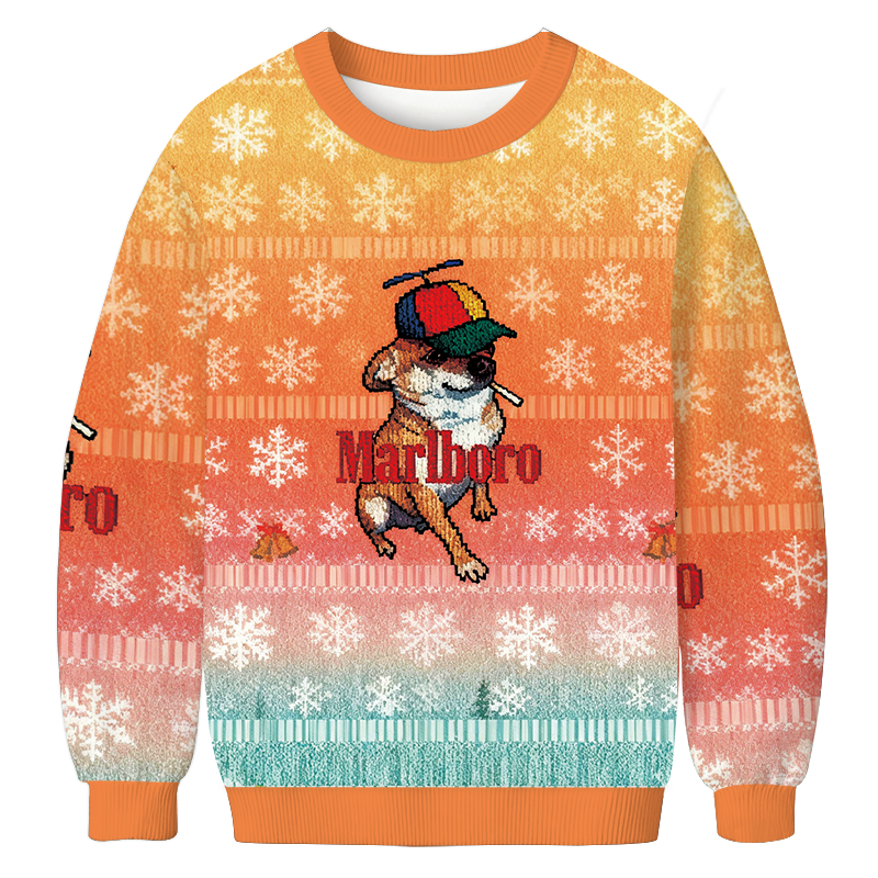 Marlboro Dog Meme Christmas Ugly Sweatshirt Christmas Gift For Friends