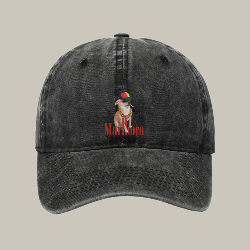 Marlboro Dog Smoking Meme Washed Cap Funny Dad Hats Christmas Gifts For Dog Lovers