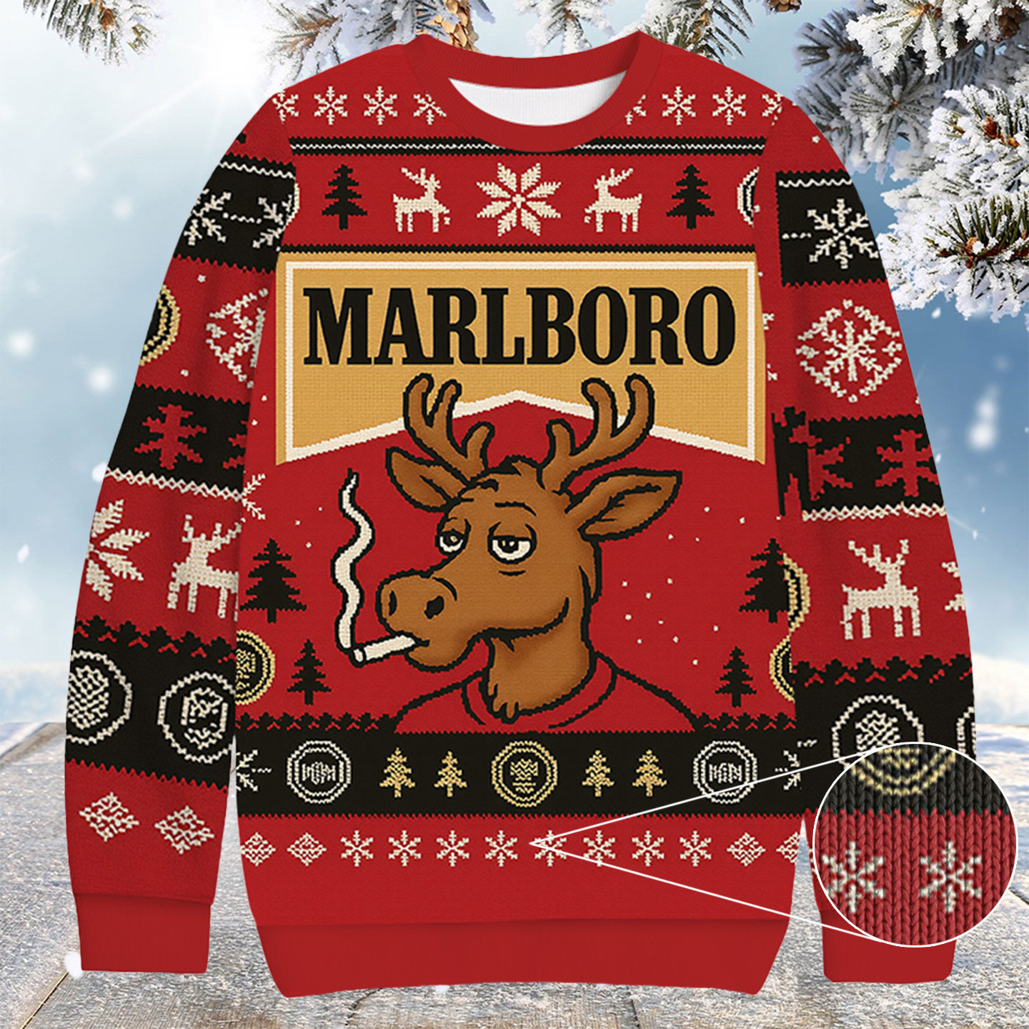 Marlboro Reindeer Smoking Cigarette Christmas Ugly Sweater Xmas Gift Ideas