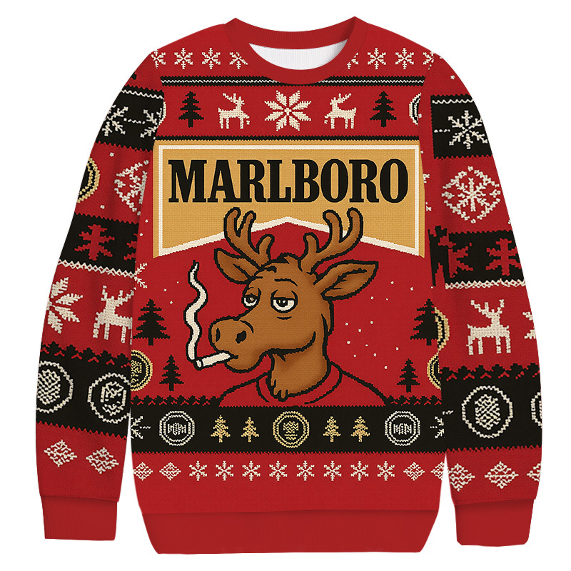 Marlboro Reindeer Smoking Cigarette Christmas Ugly Sweatshirt Christmas Cozy Winter Wear Gift Ideas Marlboro Reindeer Smoking Cigarette Christmas Ugly Sweatshirt Christmas Cozy Winter Wear Gift Ideas