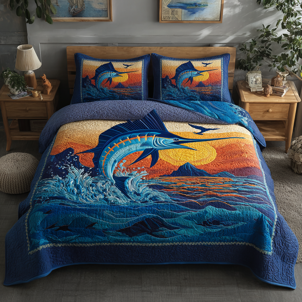 Marlin Spirit Quilted Bedding Set Bed Decorations Gifts For An Ocean Lover