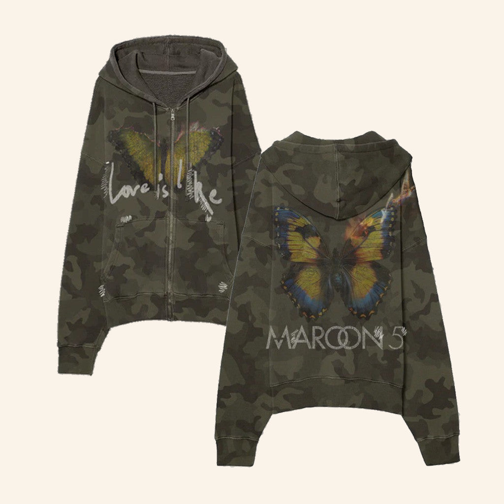 Maroon 5 Merch Love Is Like Zip Hoodie Camo Gift Ideas For Fans Maroon 5 Merch Love Is Like Zip Hoodie Camo Gift Ideas For Fans