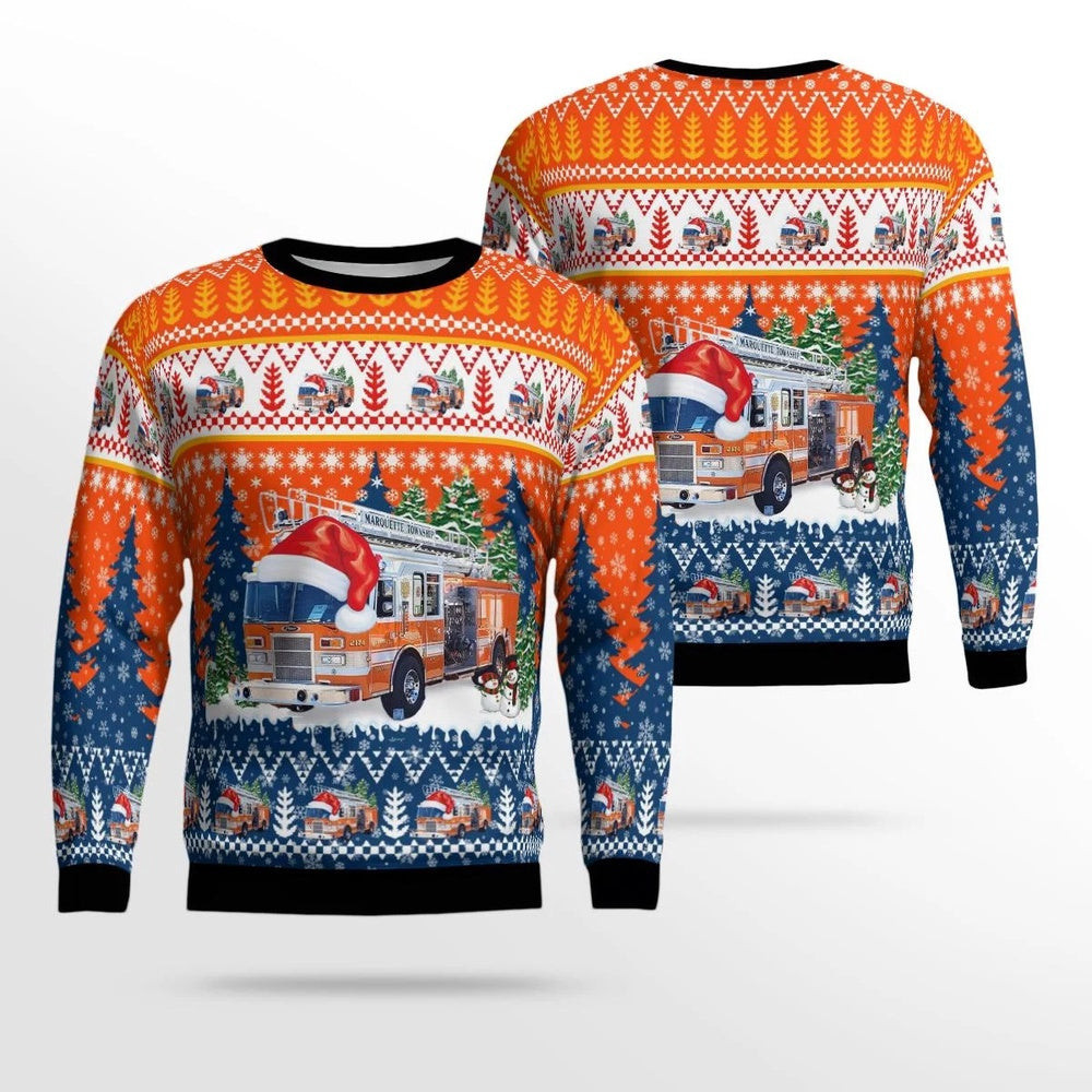 Marquette Township Fire Rescue Marquette Michigan Christmas AOP Ugly Sweater I Christmas Unisex Sweaters Gift For Christmas