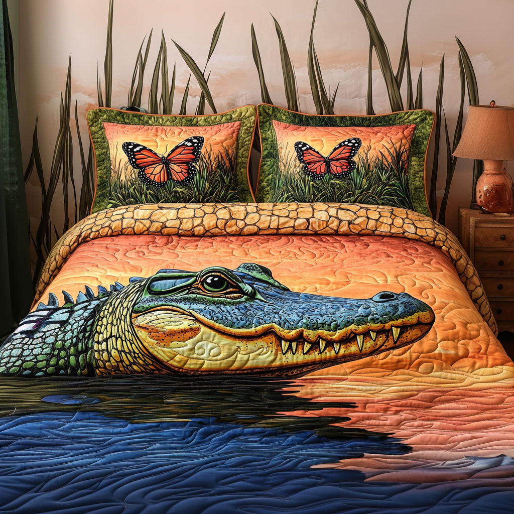 Marshland Monarch Quilted Bedding Set Best Comforter Sets Crocodile Gifts Items