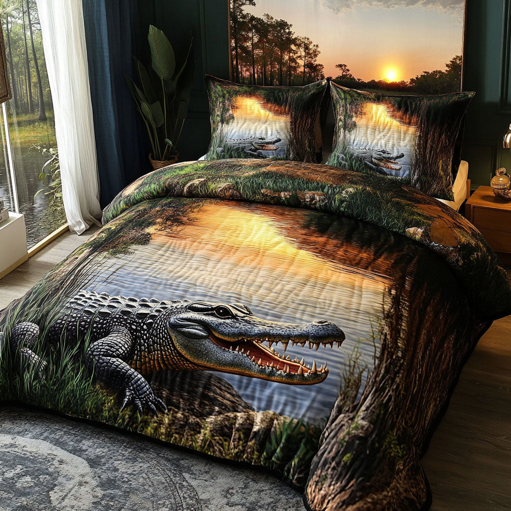 Marshside Majesty Quilted Bedding Set Bed Decor Gifts For Alligator Lovers