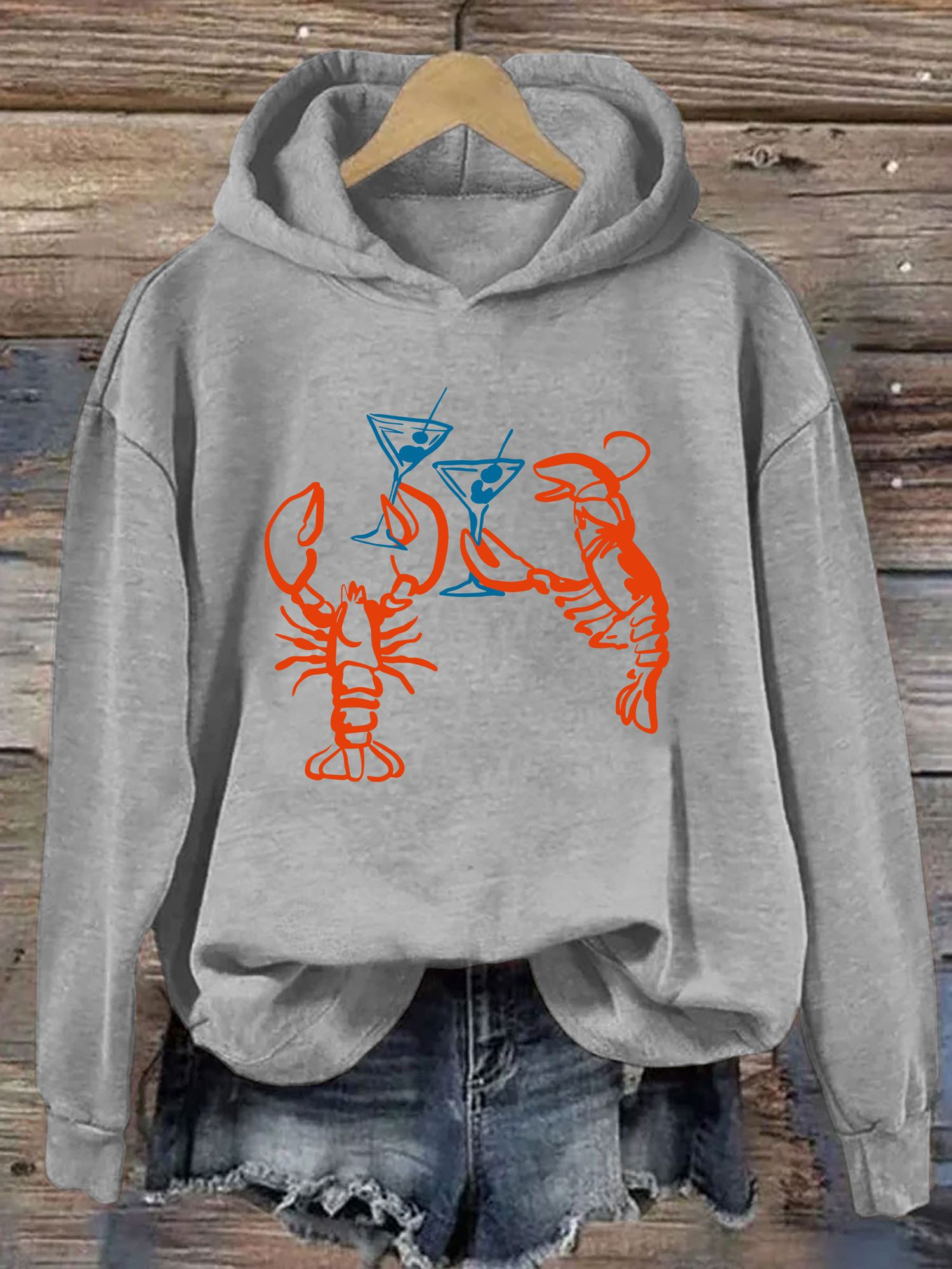 Martini Lobster Hoodie Novelty Graphic Funny Clothing Gifts For Lobster Lovers