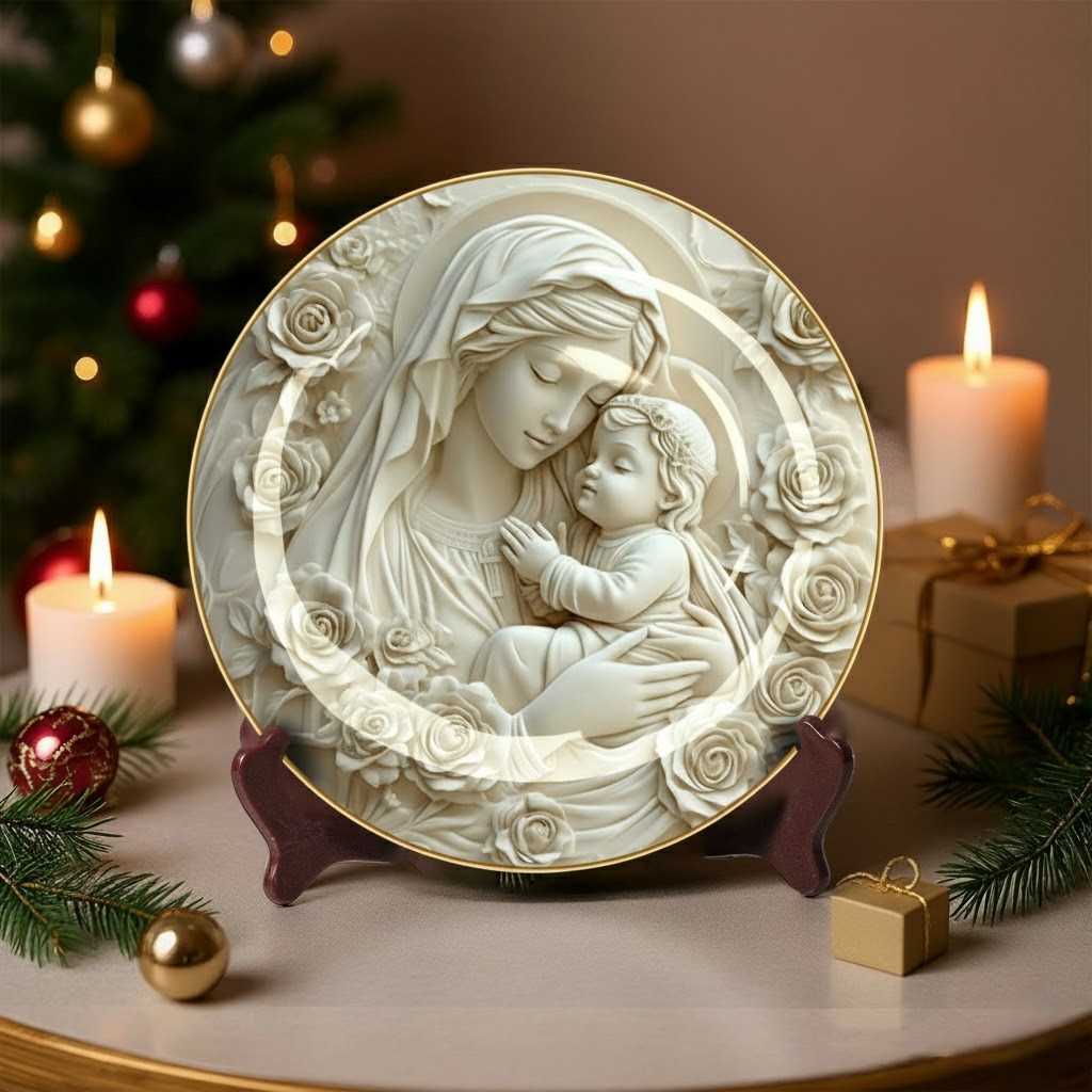 Mary and Baby Jesus Christmas Ceramic Plate Decoration Gifts Ideas For Women Xmas 2025
