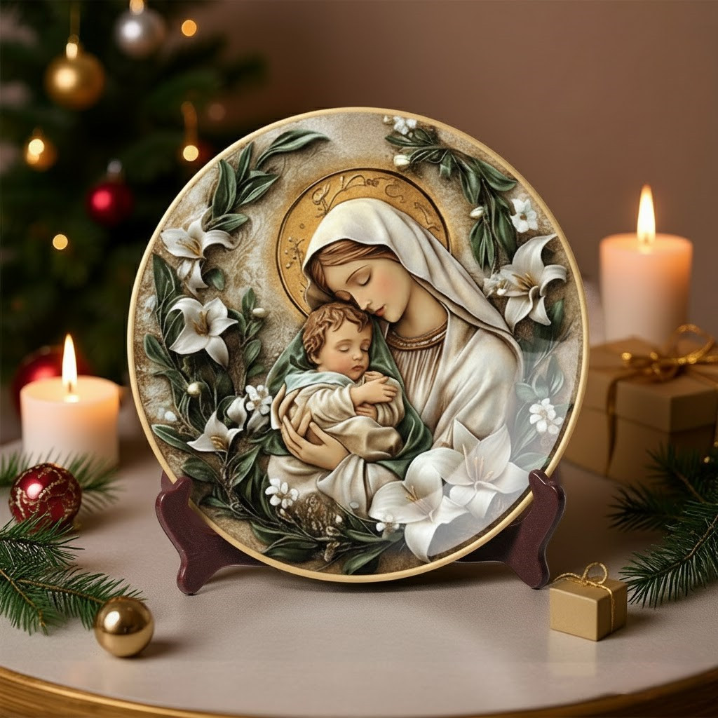 Mary and Baby Jesus Christmas Ceramic Plate Decoration Xmas Presents Ideas For Mom
