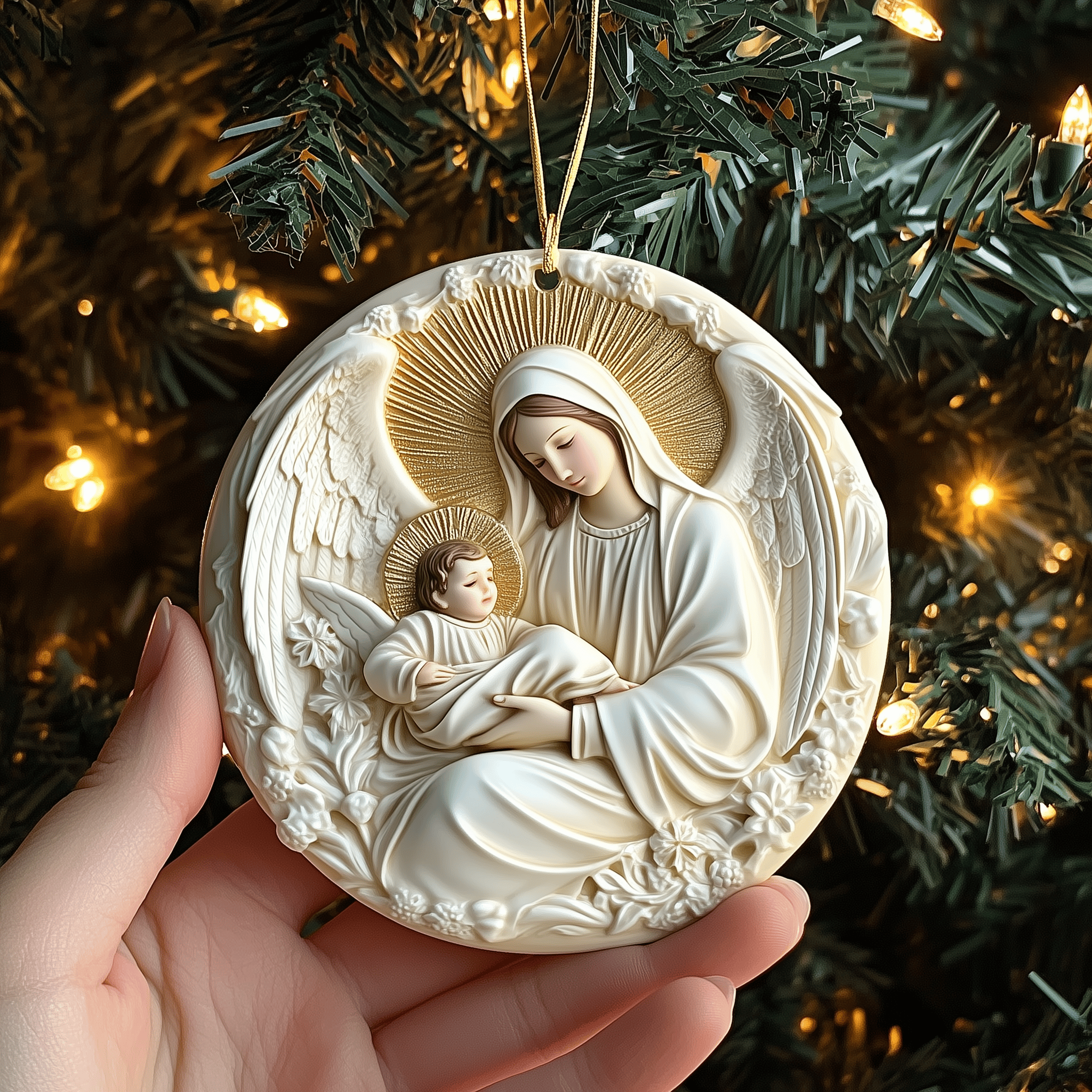 Mary and baby Jesus Mica Ornament Feel Closer to Family with Ornaments That Tell Your Story