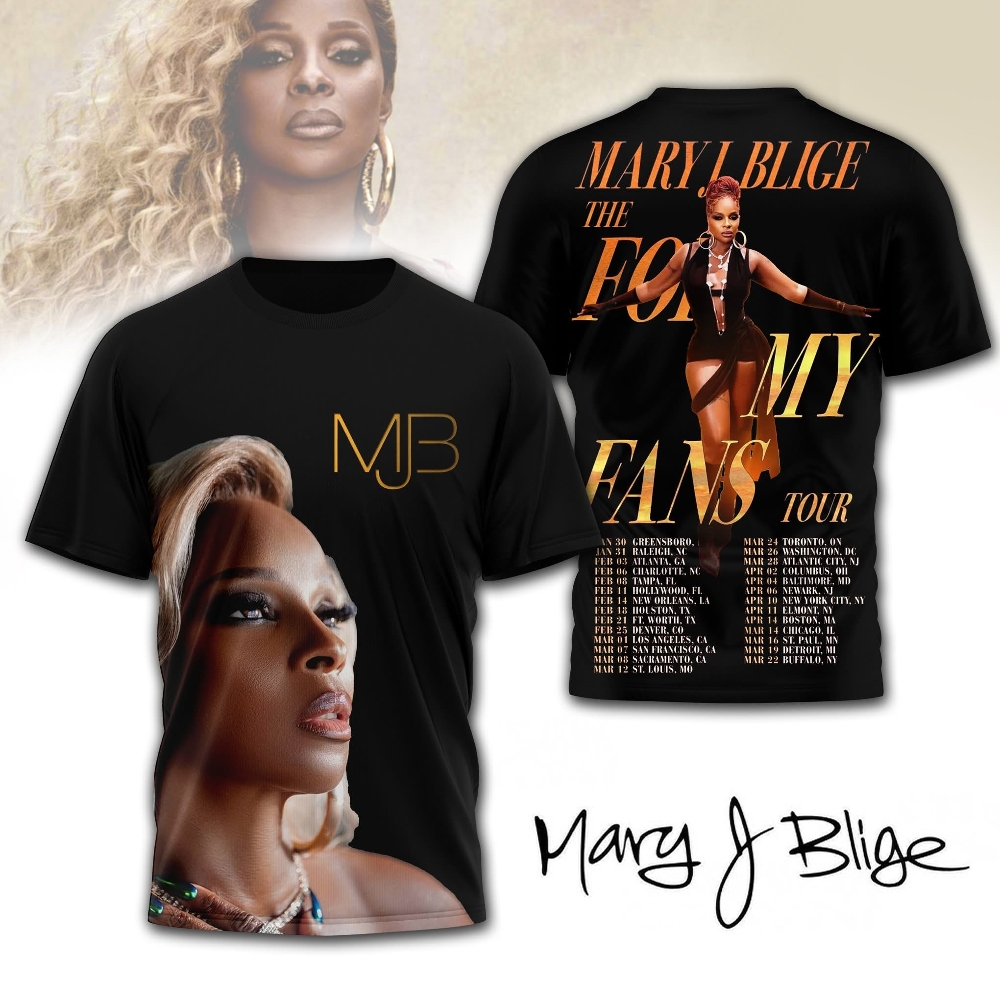 Mary J. Blige Tour Merch 2025 T-Shirt Gifts For Mary J. Blige Lovers Fans