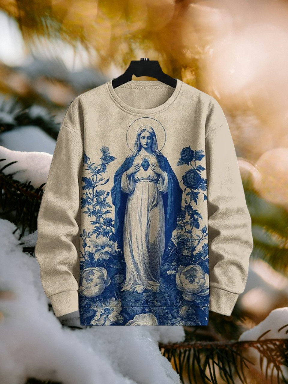 Mary Sacred Heart Christmas Sweatshirt Mary Sacred Heart And Flower Xmas Holiday Outfit Gifts