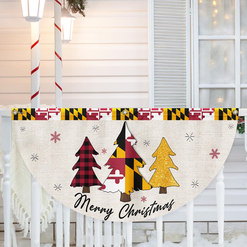 Maryland Christmas Flag Christmas Tree Maryland Christmas Non Pleated Fan Flag