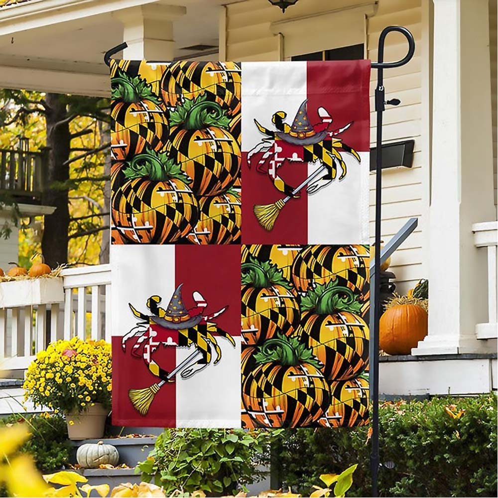 Maryland Halloween Flag Maryland Halloween Pumpkins and Blue Crab Witch Flag Halloween Gift For Adults