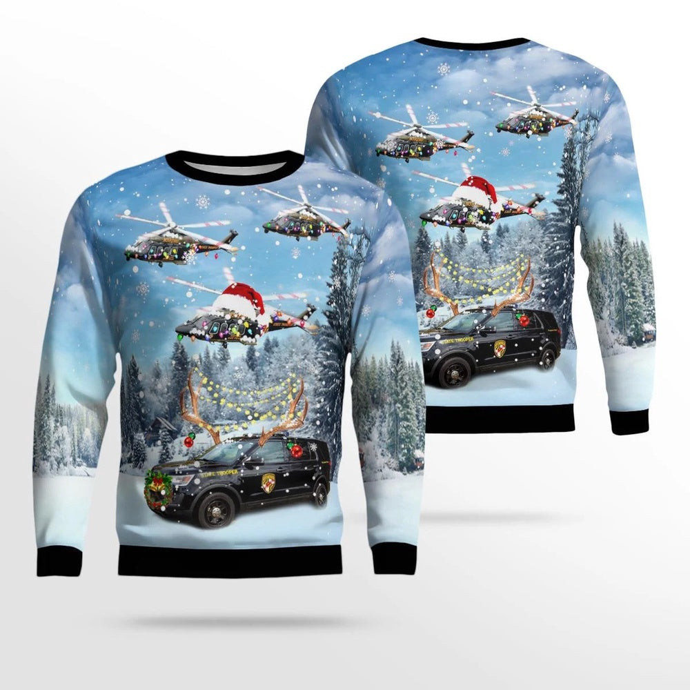 Maryland State Police Car And AgustaWestland AW139 Helicopter AOP Xmas Unisex Sweater Christmas Gifts For Men Women