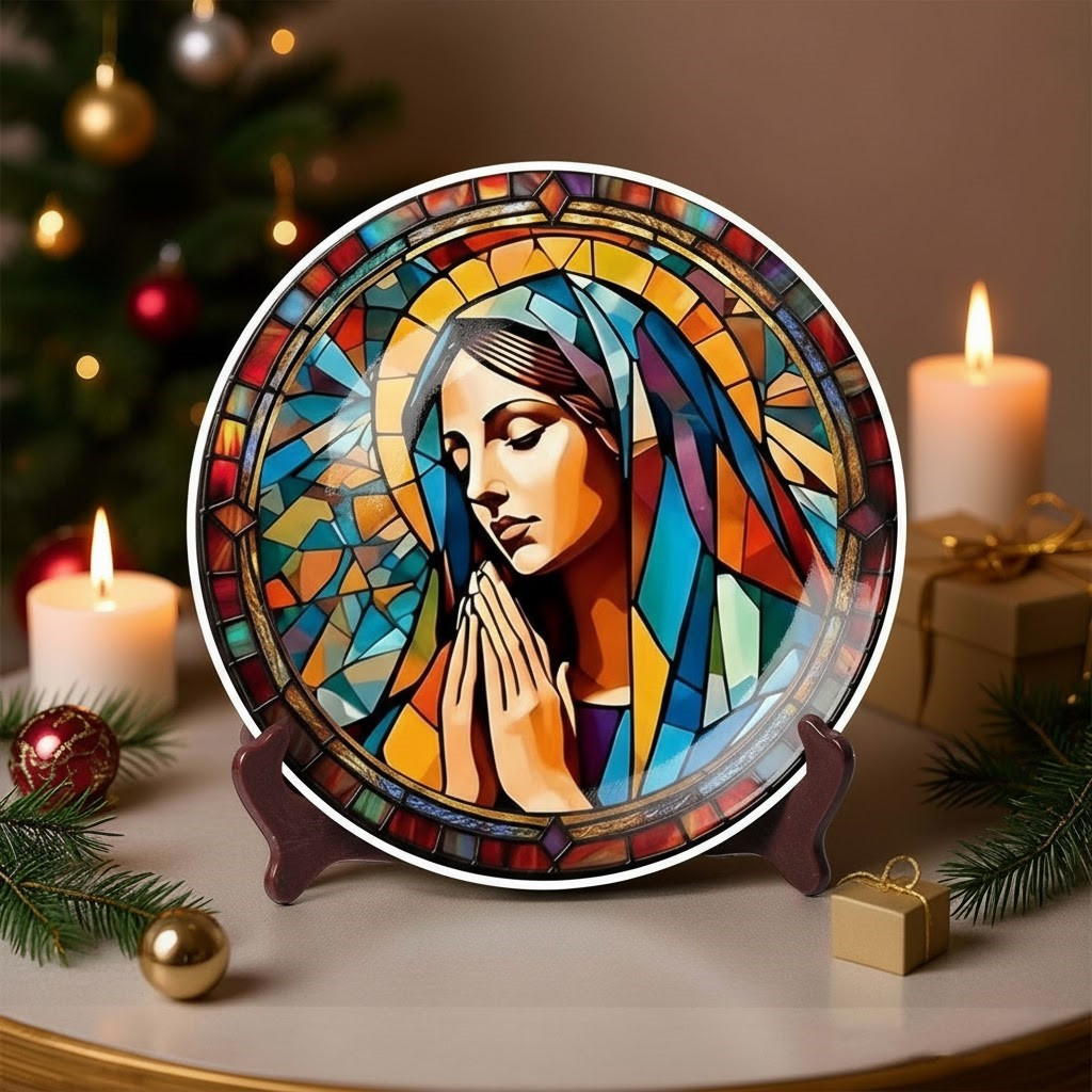 Mary's Grace Christmas Ceramic Plate Colorful Faith Based Gifts For Christians