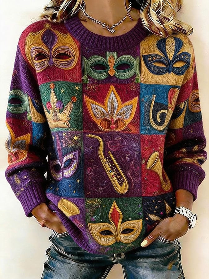 Mask Mardi Gras Sweater Women's Mardi Gras Apparel Gifts For Mother
