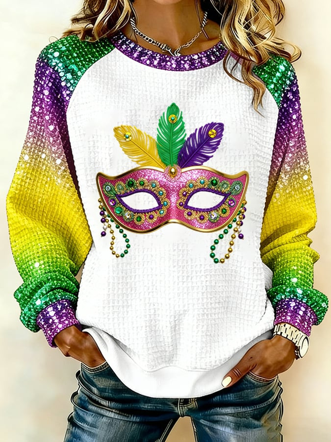 Mask Mardi Gras Sweatshirt Women's Mardi Gras Apparel Gifts For Wife