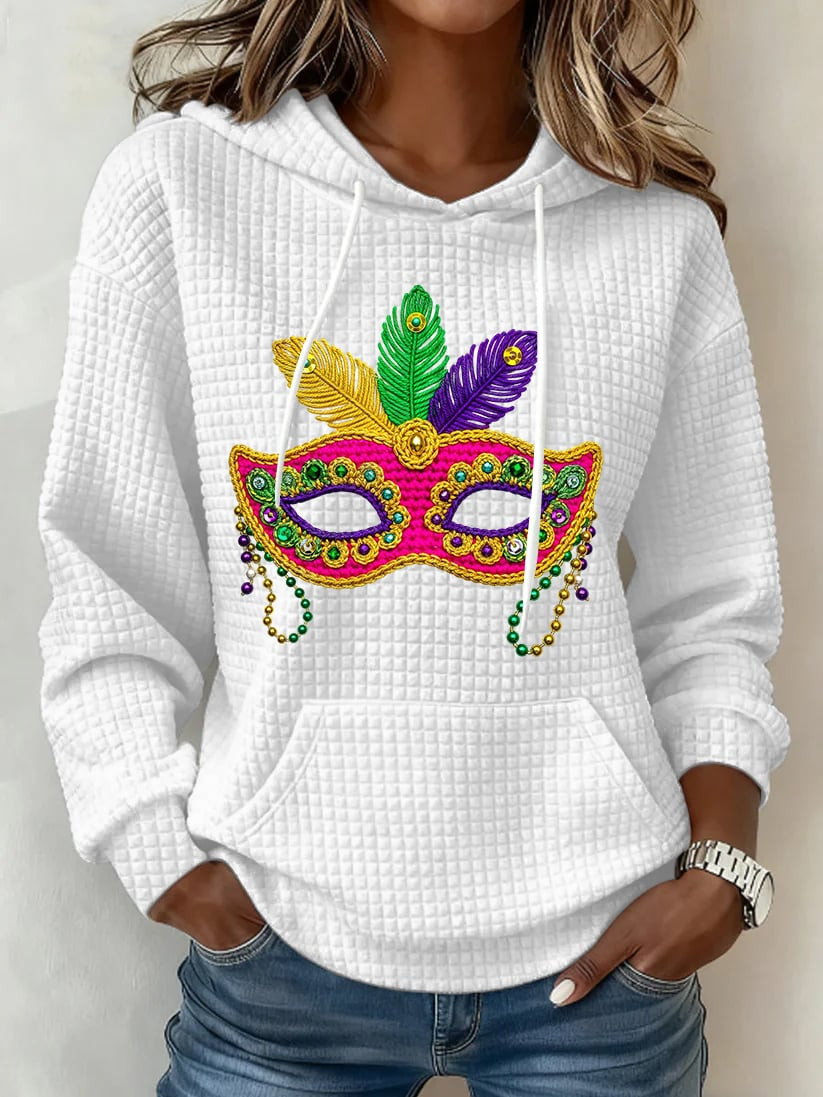 Mask Mardi Gras Waffle Hoodie Fleur De Lis Clothing Mardi Gras Apparel For Women Mask Mardi Gras Waffle Hoodie Fleur De Lis Clothing Mardi Gras Apparel For Women