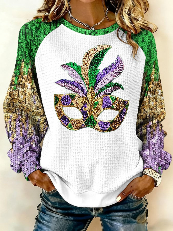 Mask Mardi Gras Waffle Sweatshirt Cute Mardi Gras Clothes Gifts For Mother