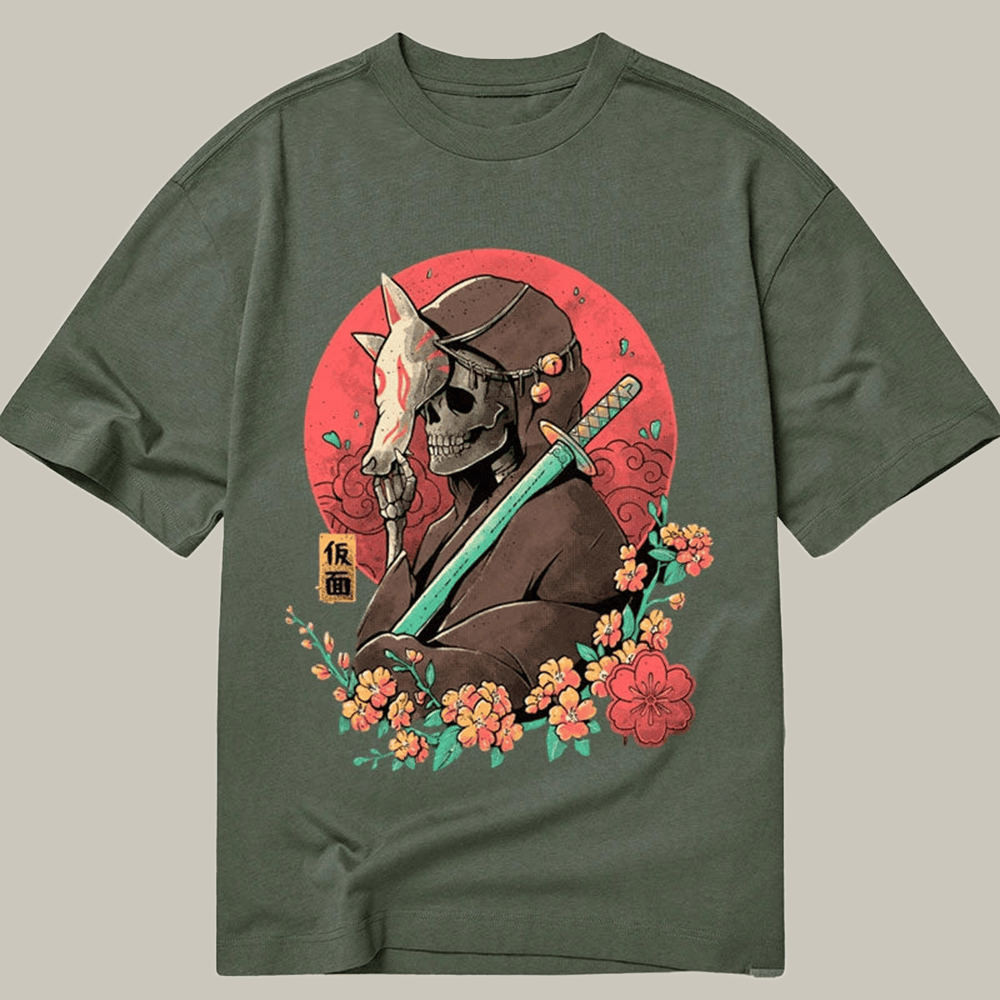 Mask Samurai Skull Japanese Classic T-Shirt Retro Vintage Shirt Samurai Lover Gifts