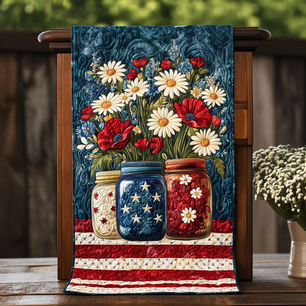 Mason Jar Memories Quilted Table Runner Dining Table Ideas Patriotic Christmas Gifts