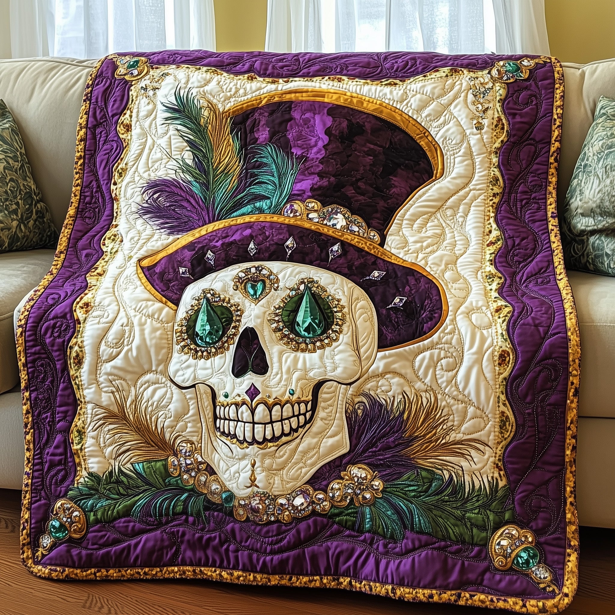 Masquerade Skull Quilted Blanket Cute Bed BlanketMardi Gras Gifts For Men