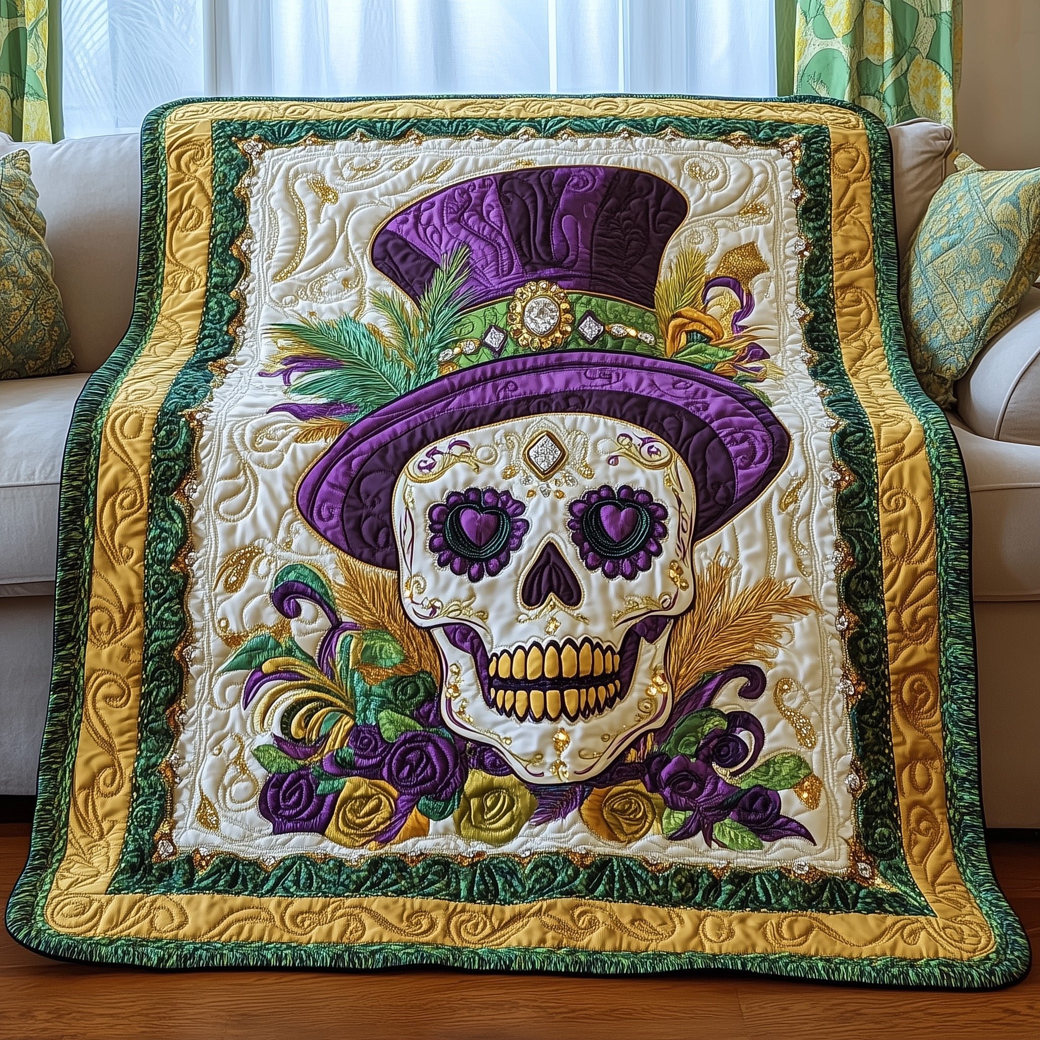 Masquerade Skull Quilted Blanket Cute Bed BlanketMardi Gras Gifts For Women