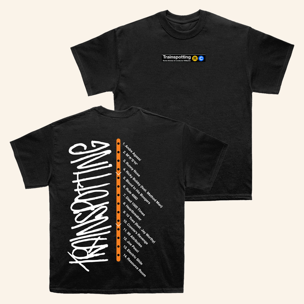Massappeal Merch Rome Streetz And Conductor Williams Trainspotting Black T-Shirt Massappeal Merch Rome Streetz And Conductor Williams Trainspotting Black T-Shirt