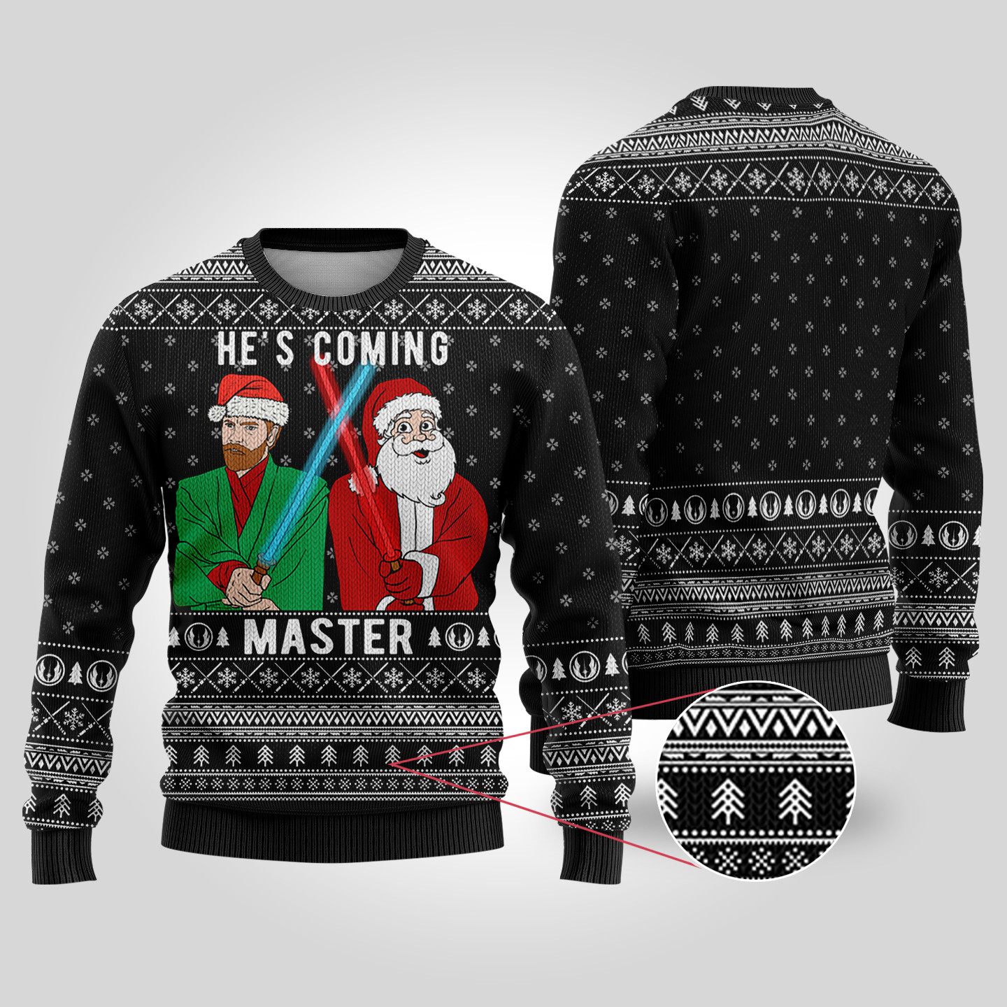 Master Obiwan Kenobi Ugly Christmas Sweater Black Heartwarming Christmas Gift Sweater for Him or Her
