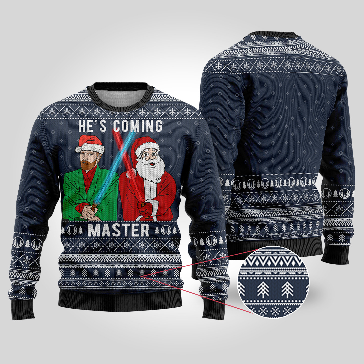Master Obiwan Kenobi Ugly Christmas Sweater Navy Exclusive Christmas Sweater Merch Gift Edition