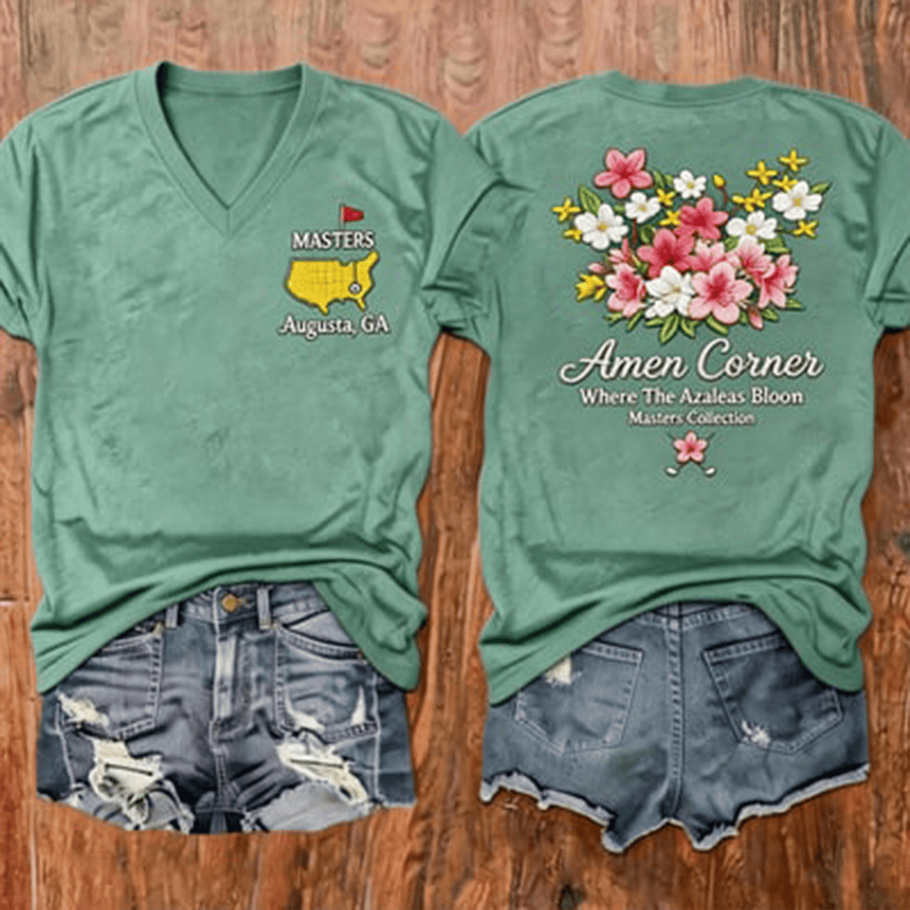 Masters Amen Corner Floral V-neck T-Shirt Master Clothing Gift For Golf Lovers