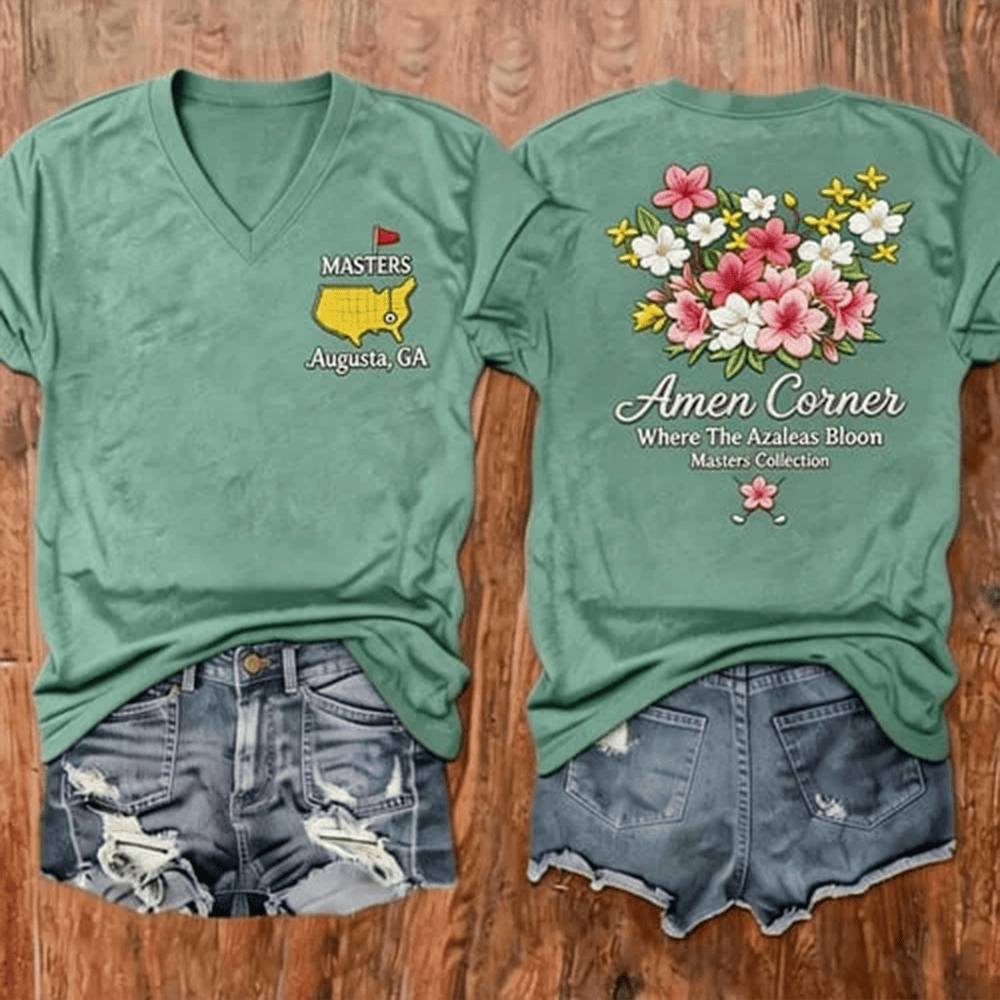Masters Augusta GA Amen Corner Floral V-Neck Shirt Golf Life Merch Gift For Her_