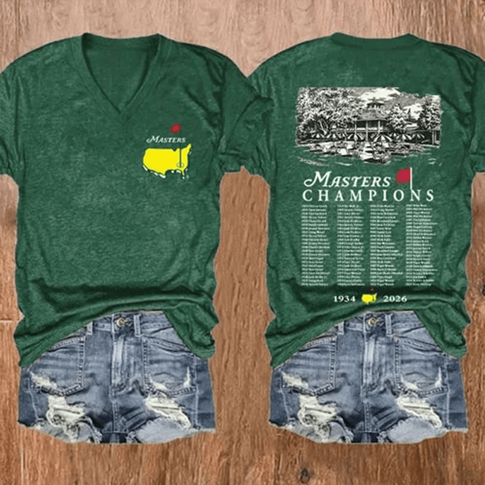 Masters Champions 1934 2026 Augusta National Winners List V-Neck Shirt Golf Life Merch