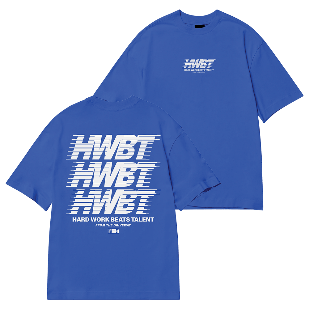 Mat Armstrong Merch HWBT Hard Work Beats Talent Multi Logo Blue T-Shirt HWBT Merch