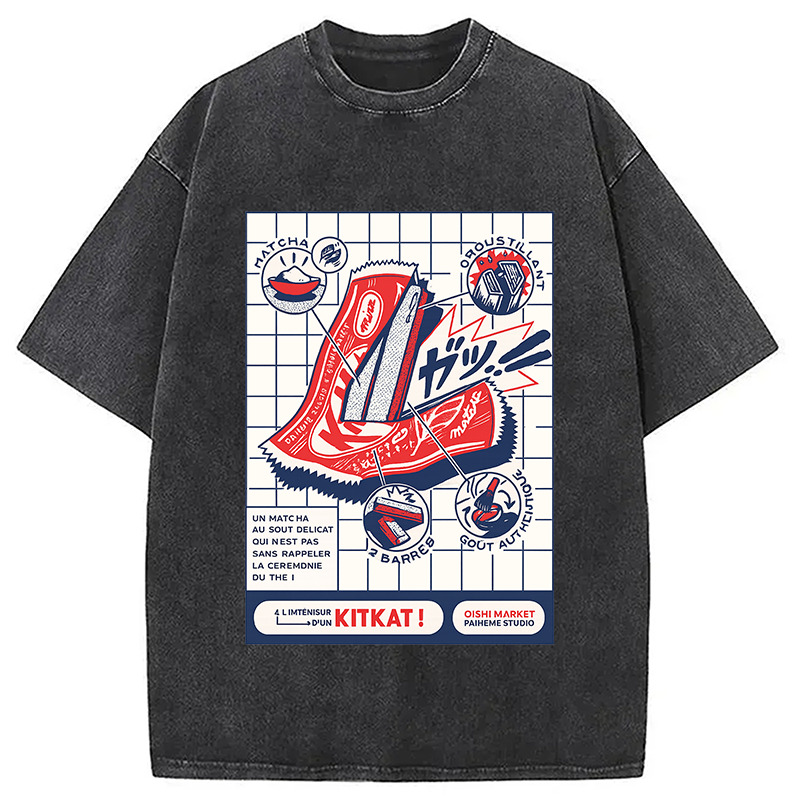 Matcha Croustillant Oishi Market Washed T-Shirt Minimal Retro Graphic Clothing Gifts For Sister