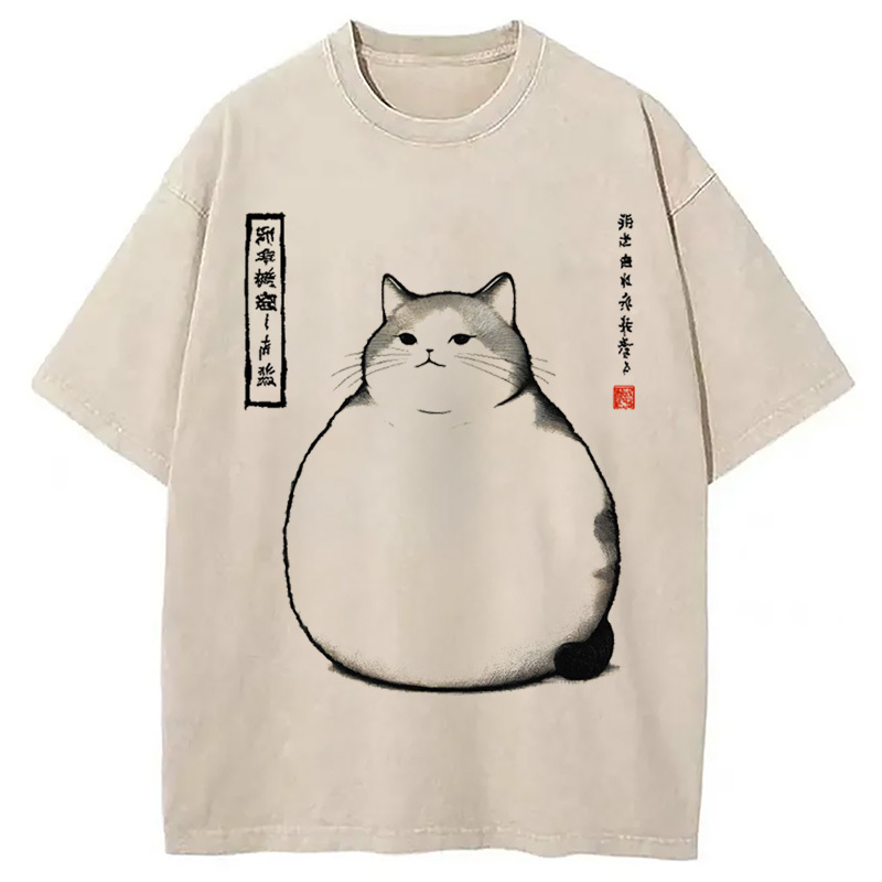 Matsumoto Hoji Cat Washed T-Shirt Retro Humor Outfit Idea Gifts For Her