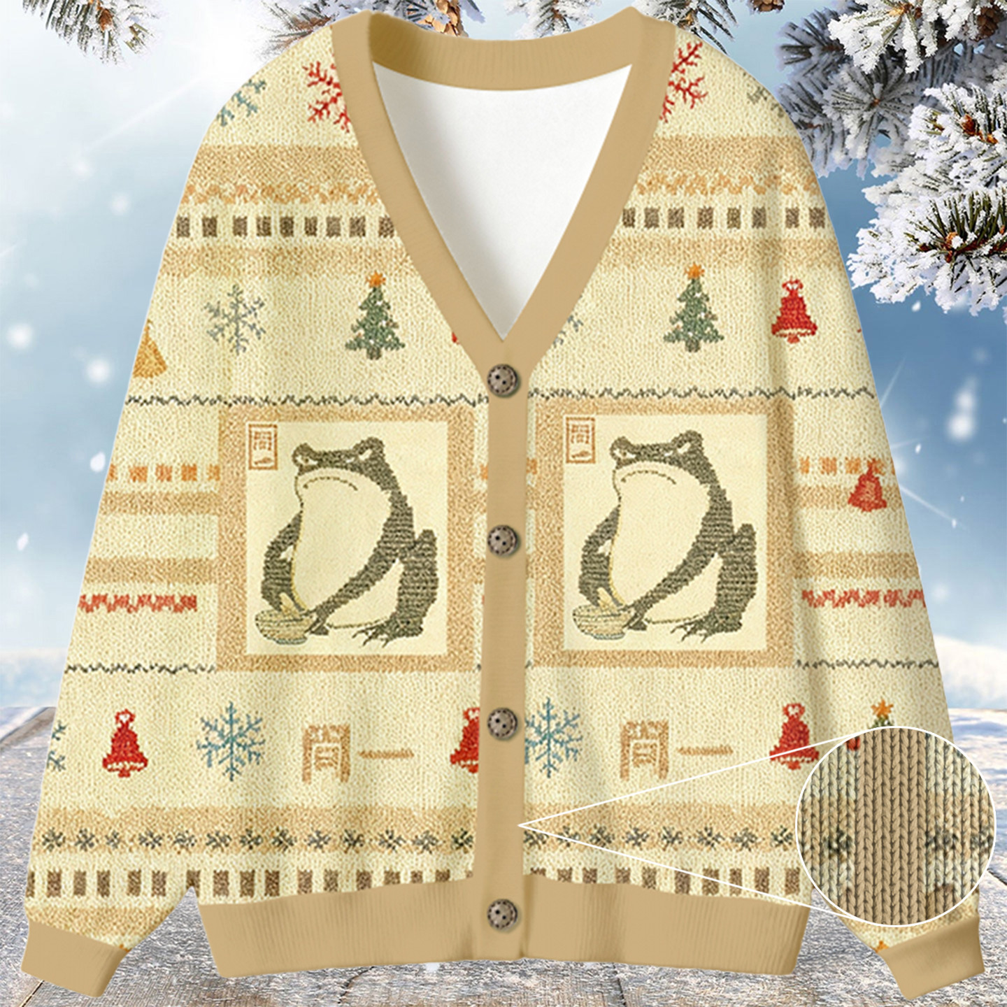 Matsumoto Hoji Japanese Frog Christmas Ugly Cardigan Funny Xmas Clothing Frog Gifts For Her