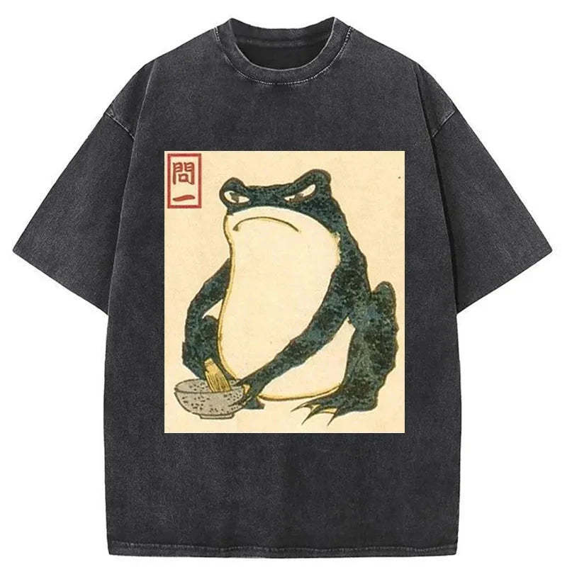 Matsumoto Hoji Japanese Frog Washed T-Shirt Cool Urban Street Style Shirt Gifts For Sister Matsumoto Hoji Japanese Frog Washed T-Shirt Cool Urban Street Style Shirt Gifts For Sister