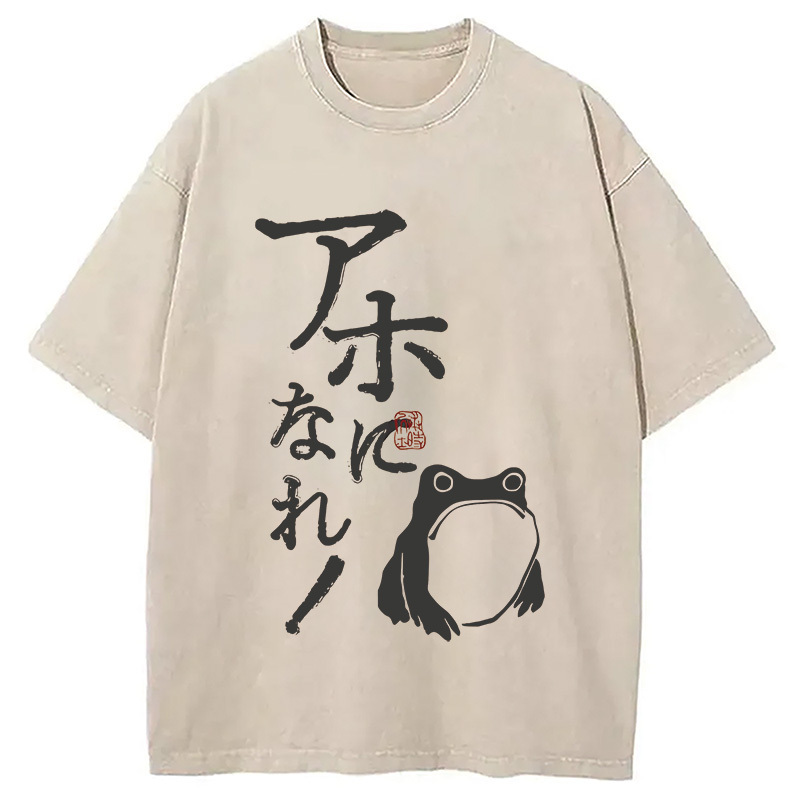 Matsumoto Hoji Sad Frog Washed T-Shirt Minimal Retro Graphic Clothing Gifts For Besties